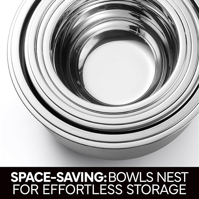COOK WITH COLOR Stainless Steel Mixing Bowls Set with Lids - Nesting Bowls with Non-Slip Bottom, Black, 12 Pieces