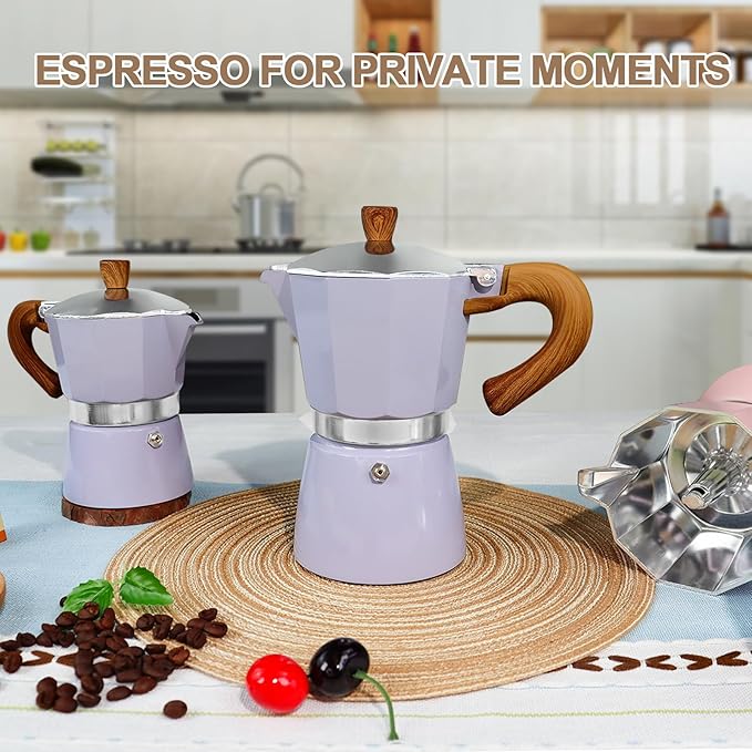 Aluminum 6 Cup 300ml Moka Pot Express Coffee Maker Stovetop Espresso Colorful Coffeemaker Italian Classic Style Brewing Greca Cafe Mocha Machine for Cafeteras Lover Camping Travel and Home Use 10oz