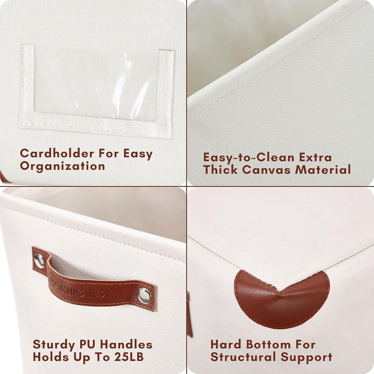 DECOMOMO White Storage Bins Fabric Storage Baskets for Shelves & Linen Closet Organization (Creamy White W/Label holder, Large - 3 Pack)