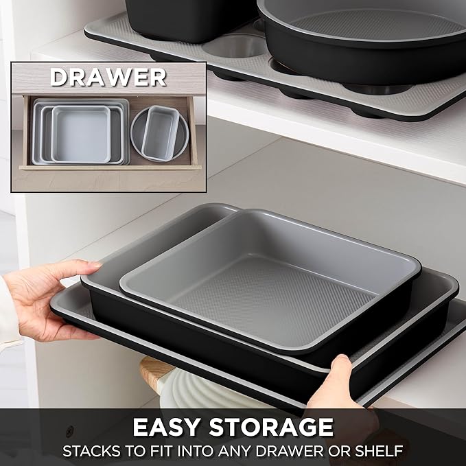 Country Kitchen Nonstick Stackable Bakeware Set - Durable, Easy Release Baking Set, Black, 6 Pcs