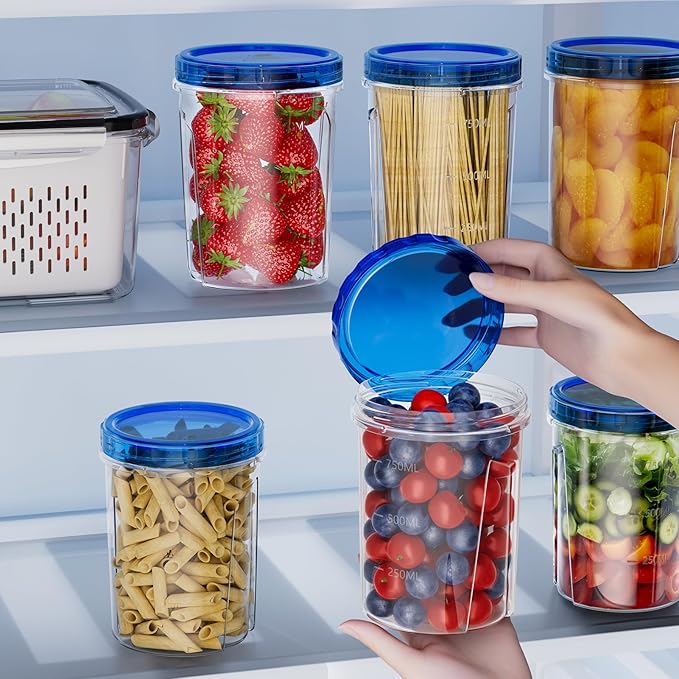 6 Pack-32 OZ Freezer Storage Containers, Round Plastic Containers with Twist Top Lids, BPA Free Food Storage Containers, Leakproof Meal Prep Containers Microwave/Dishwasher Safe