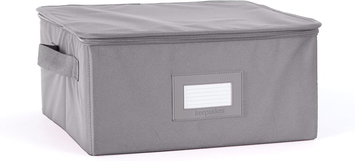 Covermates Keepsakes Dish Storage Box - Stackable, Reinforced Handles, China Storage, Graphite