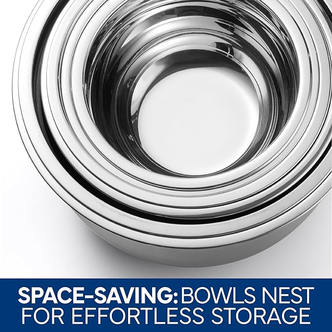 COOK WITH COLOR Stainless Steel Mixing Bowls Set with Lids - Nesting Bowls with Non-Slip Bottom, Blue, 12 Pieces