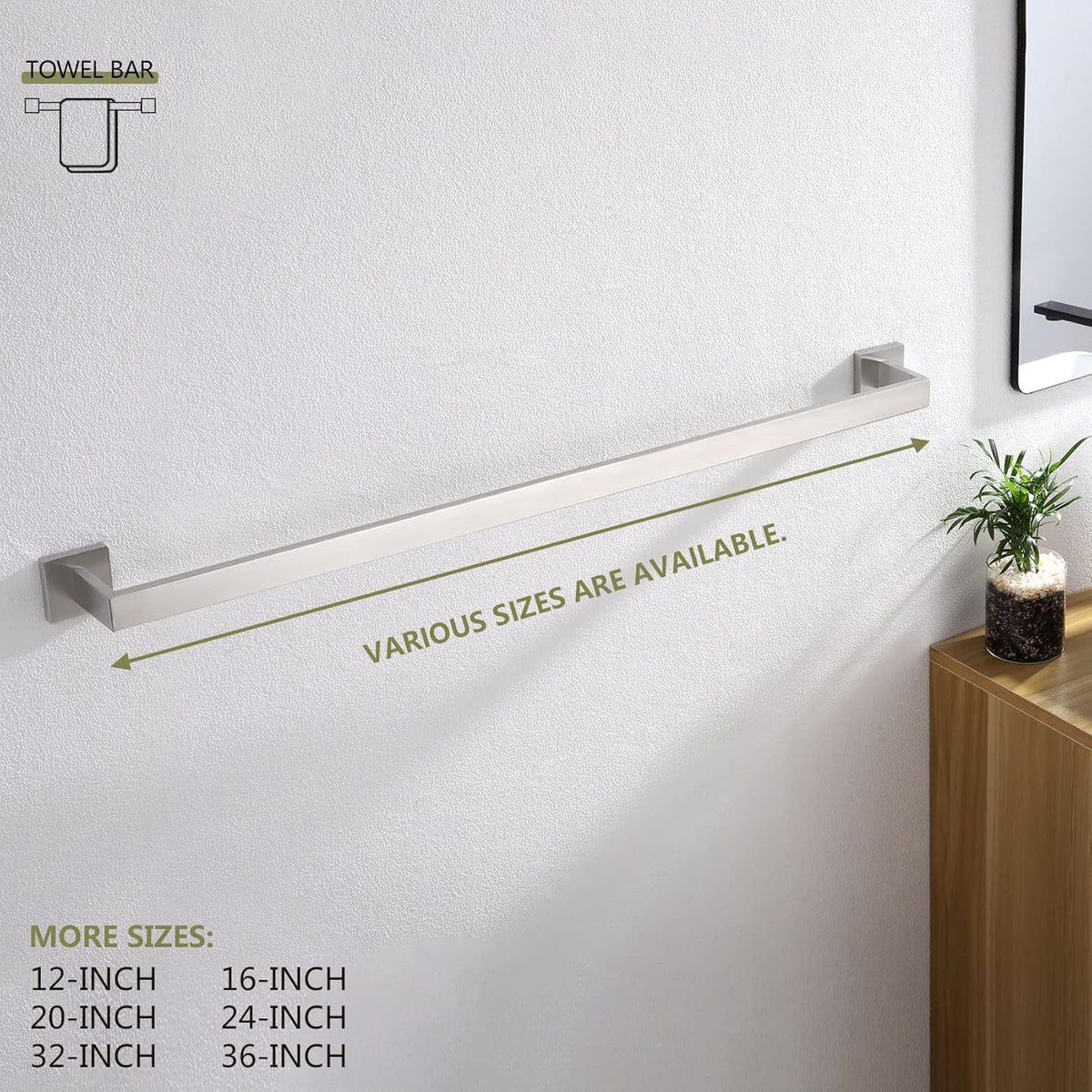 KOKOSIRI 36-Inch Single Towel Bar, Bathroom Kitchen Towel Holder, Wall Mounted SUS304 Stainless Steel Towel Rack, Brushed Nickel, B4003BR-L36