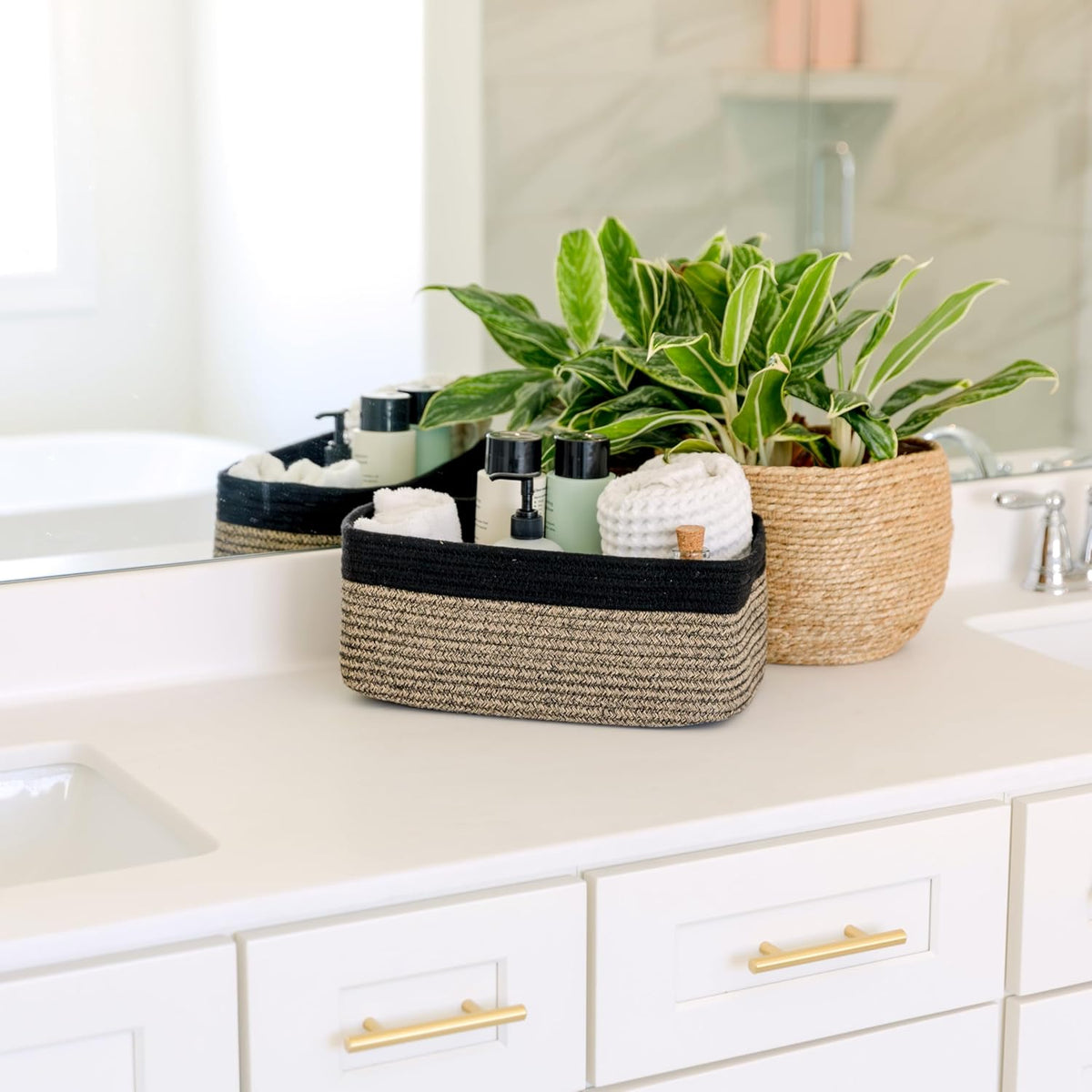 NaturalCozy 13.5”x8.5”x5.5” Rectangle Storage Baskets for Shelves 3 Pack | Cotton Rope Woven Small Baskets for Organizing | Small Storage Bins for Nursery, Bathroom, Closet, Shelf, Decorative