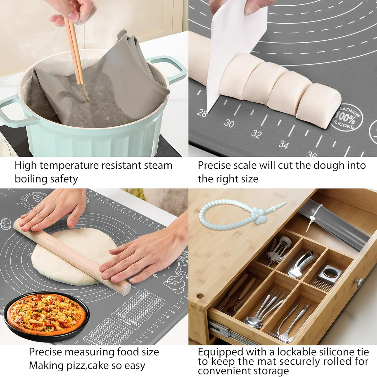 Silicone Baking Mat 32x24 inch, Extra Thick Non-stick Pastry Mat with Measurements and Edge Heightening, Food Grade Silicone for Countertop Dough Rolling Making Bread, Cookies, Pizza, Fondant, Pasta