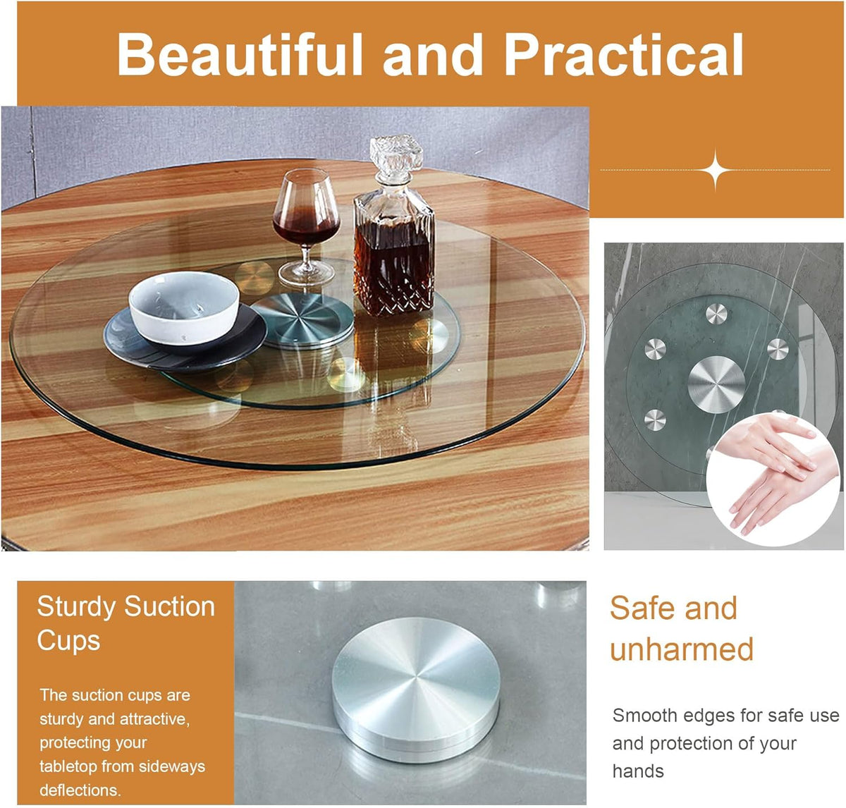30" Tempered Glass Lazy Susan Turntable, 360° Silent-Spin Round Clear Tabletop Rotating Tray, Centerpiece for Dining Tables, Smooth Rotation, for Banquets, Weddings & Family Gatherings