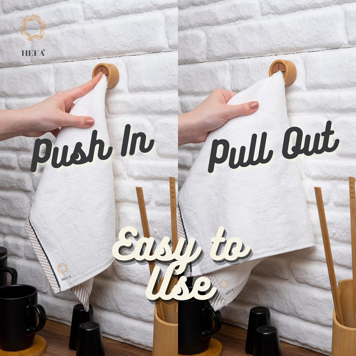 HEFA Eco 8 Pack Towel Hooks - Kitchen Organization, Hand & Dish Towel Holder