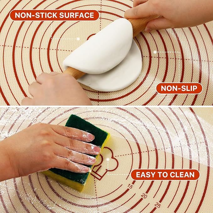 26x16 Inch Extra Thick Silicone Baking Mat with Measurements, Non-slip and Reusable - For Cookies, Bread, Pastry