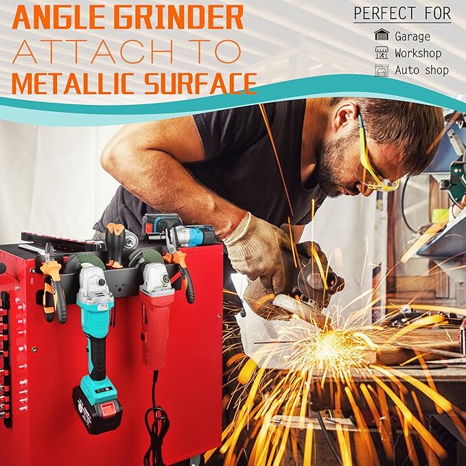 ULIBERMAGNET Angle Grinder Holder, Solid Steel Utility Storage Rack,Heavy Duty Wall Mount Storage Metal Shelf Holder for Angle Grinders, Cutters, Polishers,Screwdriver