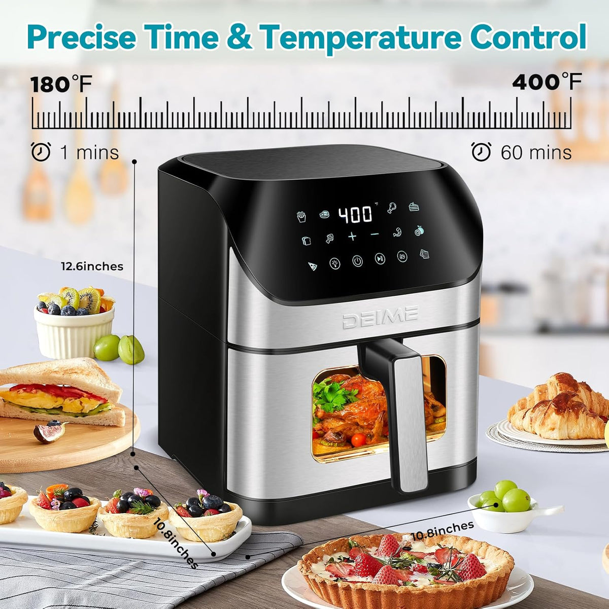 DEIME Air Fryer 6.5 QT Oilless Oven Large AirFryer Healthy Cooker with 10 1-Touch Preset, Visible Cooking Window, Non-Stick Basket & Dishwasher Safe