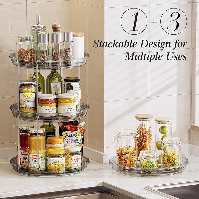 LAMU 2 Pack 2 Tier Lazy Susan Turntable Organizer 10.6'' Rotating Spice Rack Organization for Cabinet, Kitchen, Pantry, Countertop, Bathroom, Vanity, Medicine Cabinet Organizer, Grey