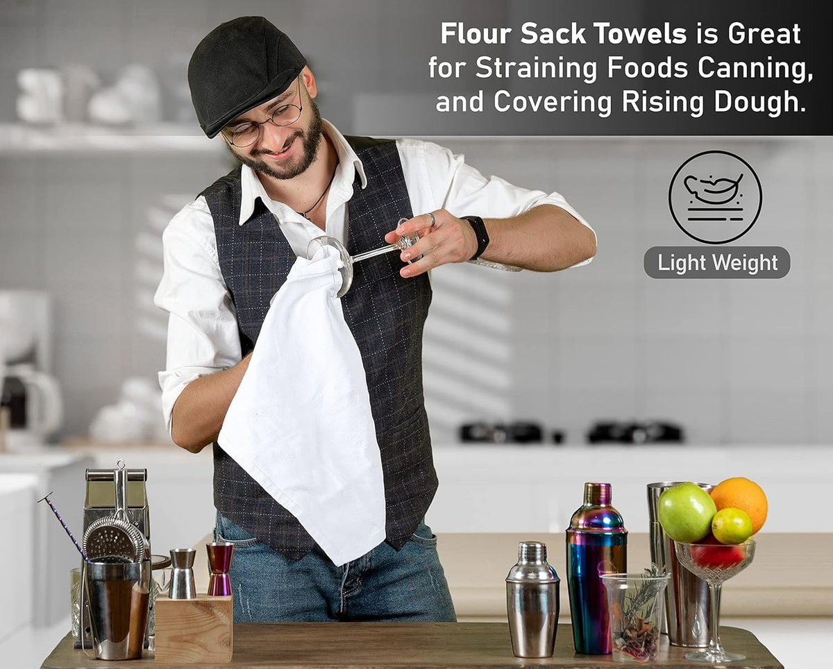 RUVANTI Flour Sack Towels 36 Pack 28x28 Inch, 100% Cotton Tea Towel, Reusable, Machine Washable, Absorbent BarTowels - Dish Cloth Perfect for Drying Dishes & Cleaning -White