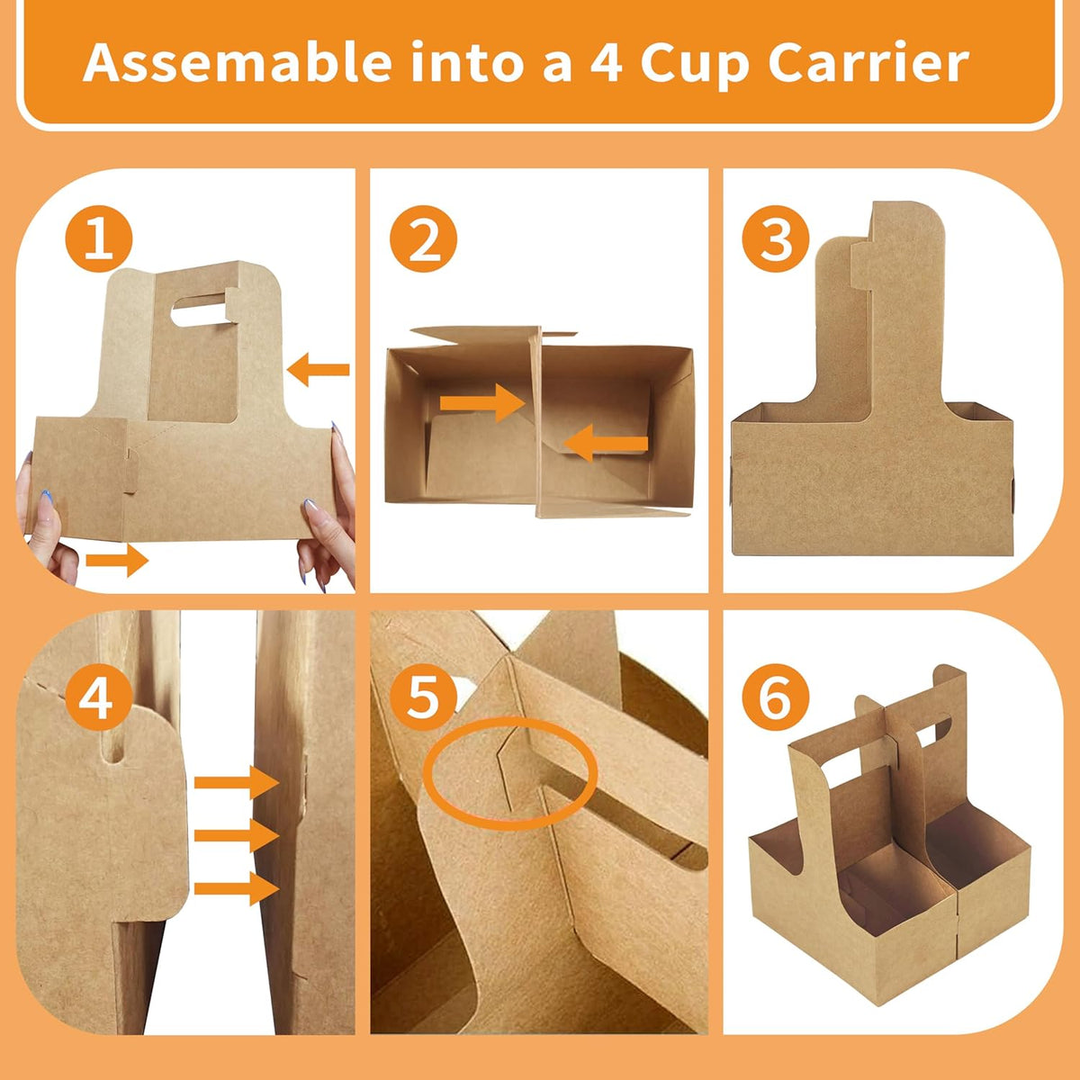 2 Cup Drink Carrier,16 Pack Coffee Cup Holders with Handle,Cardboard Cup Holders for Hot or Cold Drinks,Coffee Carrier with Ribbon and Card,Food Delivery Services and Bouquet(Kraft)
