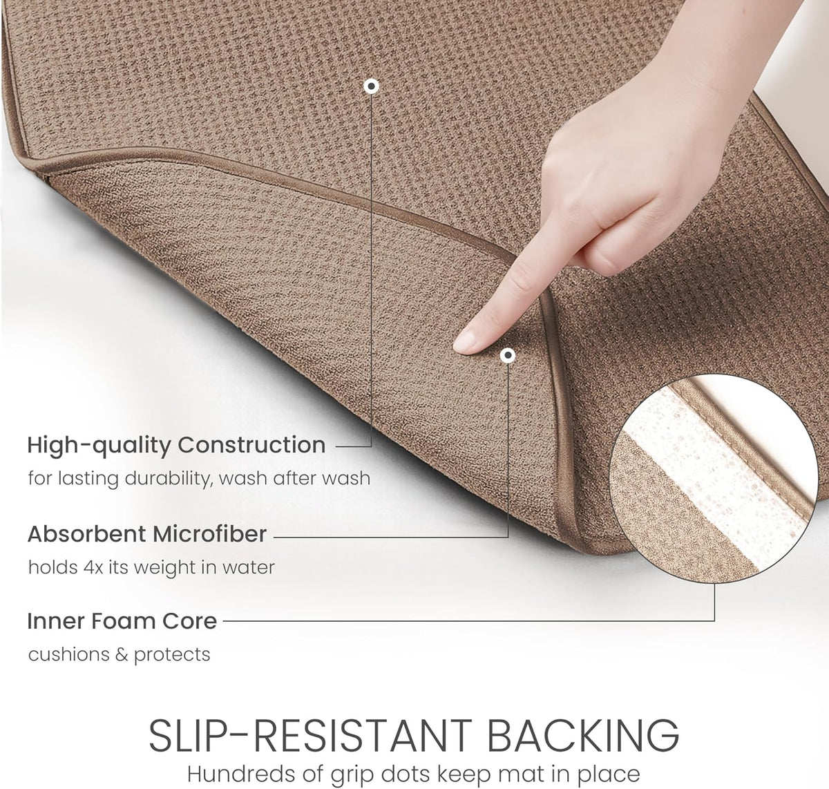 Bellemain XXL Dish Mat 24" x 17" ( LARGEST MAT ) Microfiber Dish Drying Mat , Super absorbent ( Mocha )