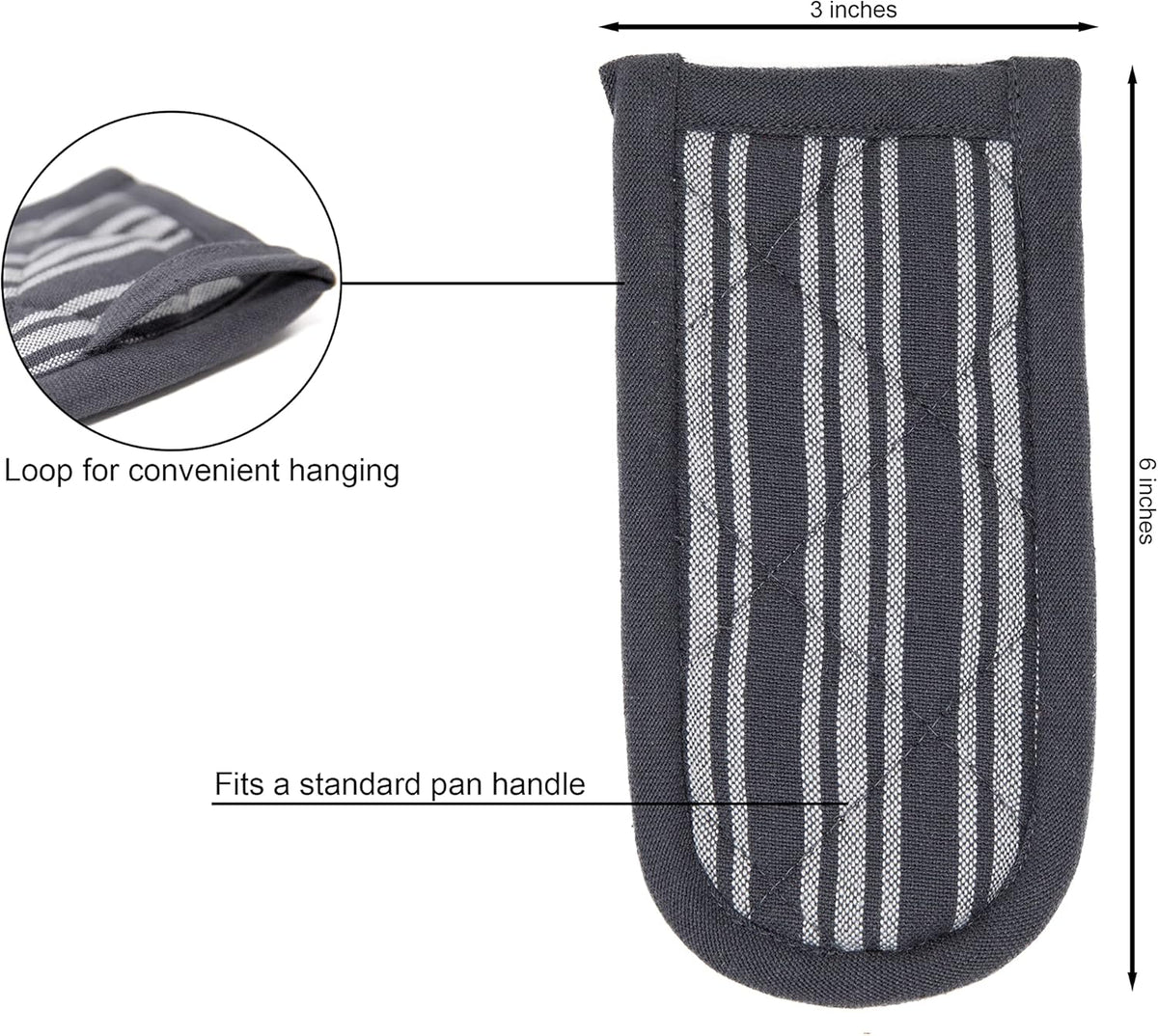 Sticky Toffee Pan Handle Covers for Cast Iron Skillet, Set of 2, Gray Heat Resistant Sleeves, 3 x 6 in, Oeko-Tex Cotton Hot Pot Holders