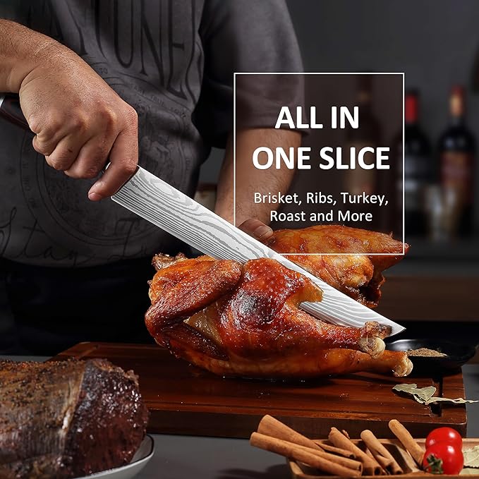 PAUDIN Carving Knife, 12 Inch Brisket Knife, Razor Sharp Edge Slicing Knife for Brisket Meat, Forged German High Carbon Stainless Steel, Ergonomic Handle Design
