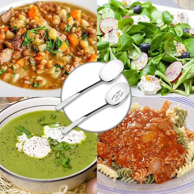 8 Pieces Extra Large Serving Spoons Set, 11 Inch Serving and Slotted Spoon, Stainless Steel Cooking Spoons, Serving Utensils for Kitchen Buffet Parties
