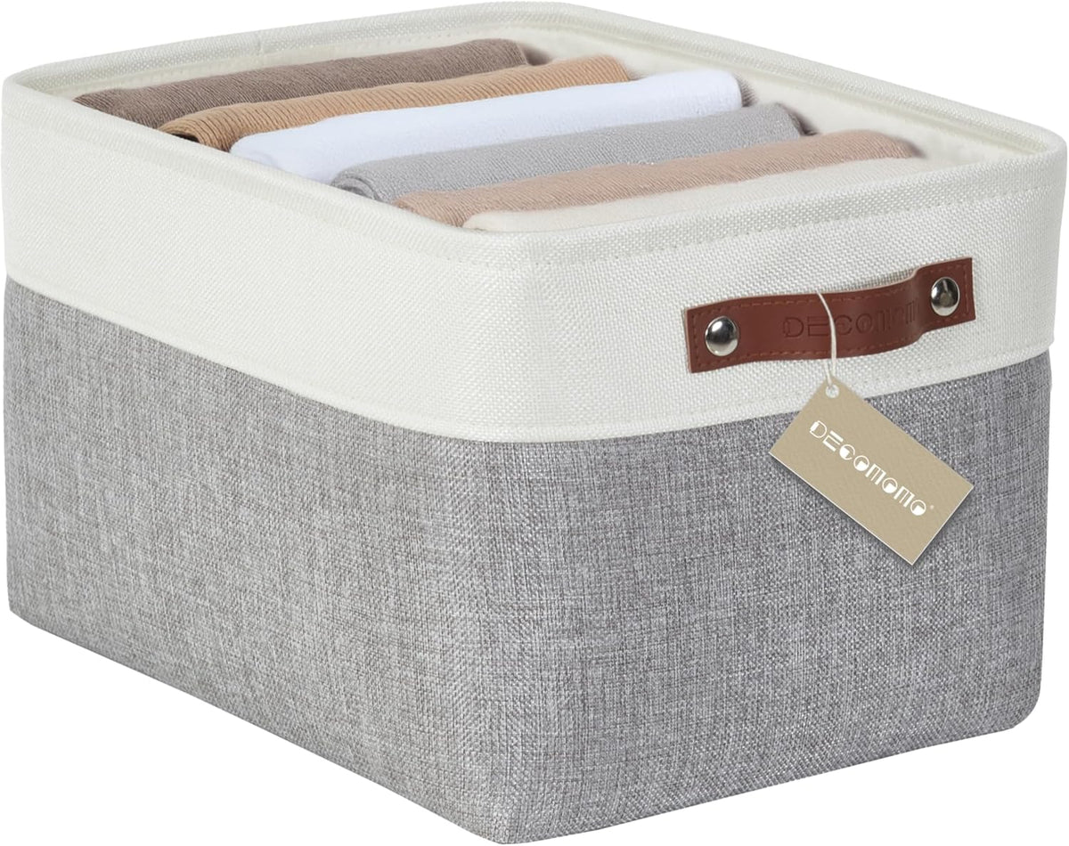 DECOMOMO Storage Baskets for Shelves - Fabric Storage Bins, Linen Closet Organizers and Storage (Grey & White, Large - 1 Pack)