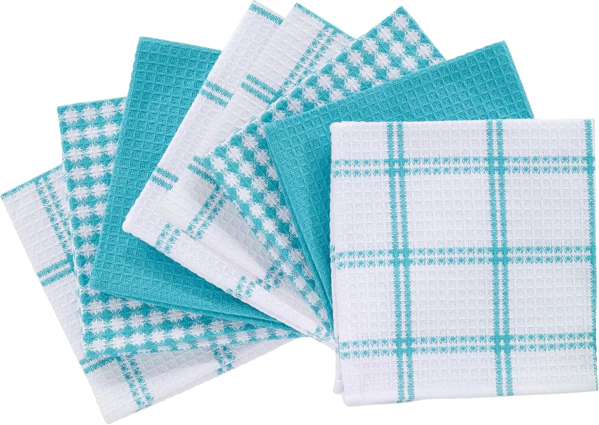 T-fal Premium Waffle Dish Cloths: Highly Absorbent, Super Soft Long Lasting - 100% Cotton, 12"x13" Towel for Cleaning & Drying, (8-Pack), Breeze
