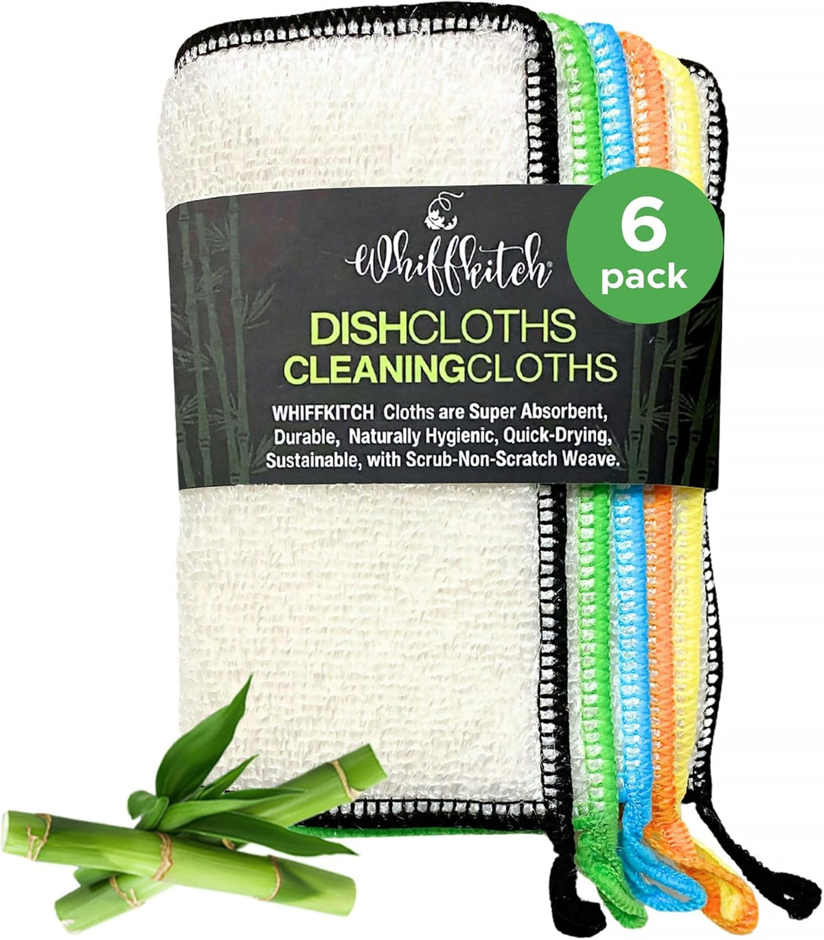 Whiffkitch Dishcloths & Towels for Kitchen, Drying, Durable, Absorbent Washcloths, Non-Scratch, Hygienic, Multi-Surface Cleaning, 6x7 Inches Multi Color, 6 Pack