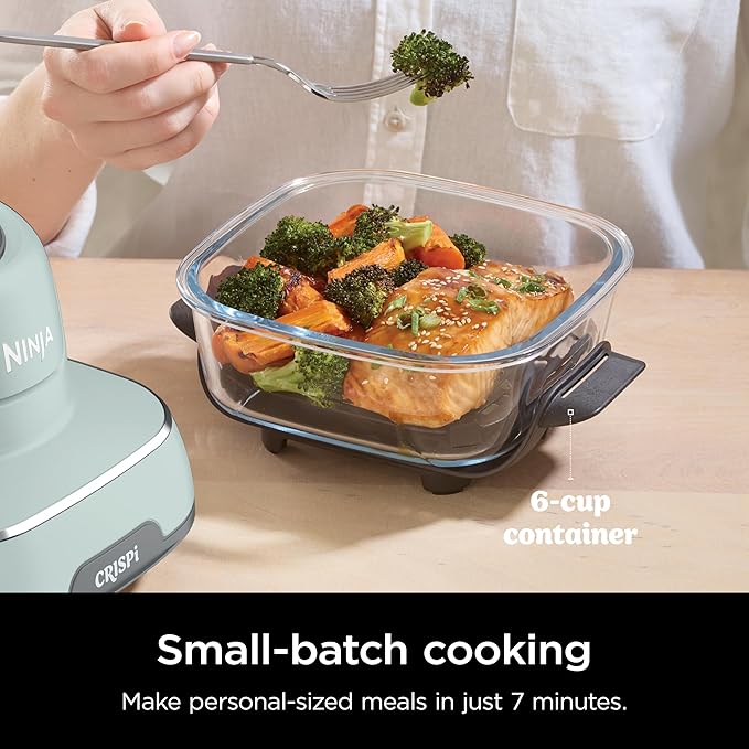 Ninja Crispi 4-in-1 Glass Air Fryer | 450°F | Non-Toxic | 4QT & 6-Cup Glass Containers w/Lids | Microwave, Freezer, Dishwasher Safe | Max Crisp, Air Fry, Bake, Recrisp | Green | FN101SG