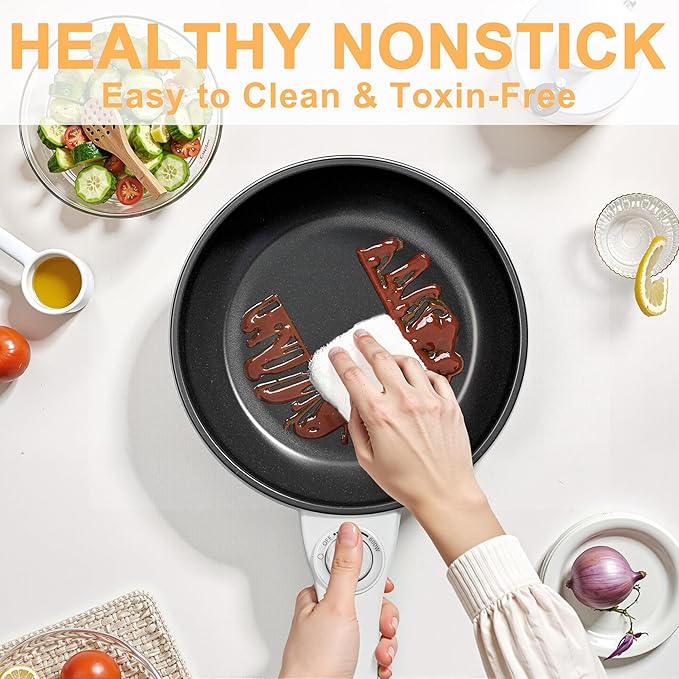 Dezin Hot Pot Electric Upgraded, Non-Stick Sauté Pan, Rapid Noodles Electric Pot, 1.5L Mini Portable Hot Pot for Steak, Egg, Fried Rice, Ramen, Oatmeal, Soup with Power Adjustment