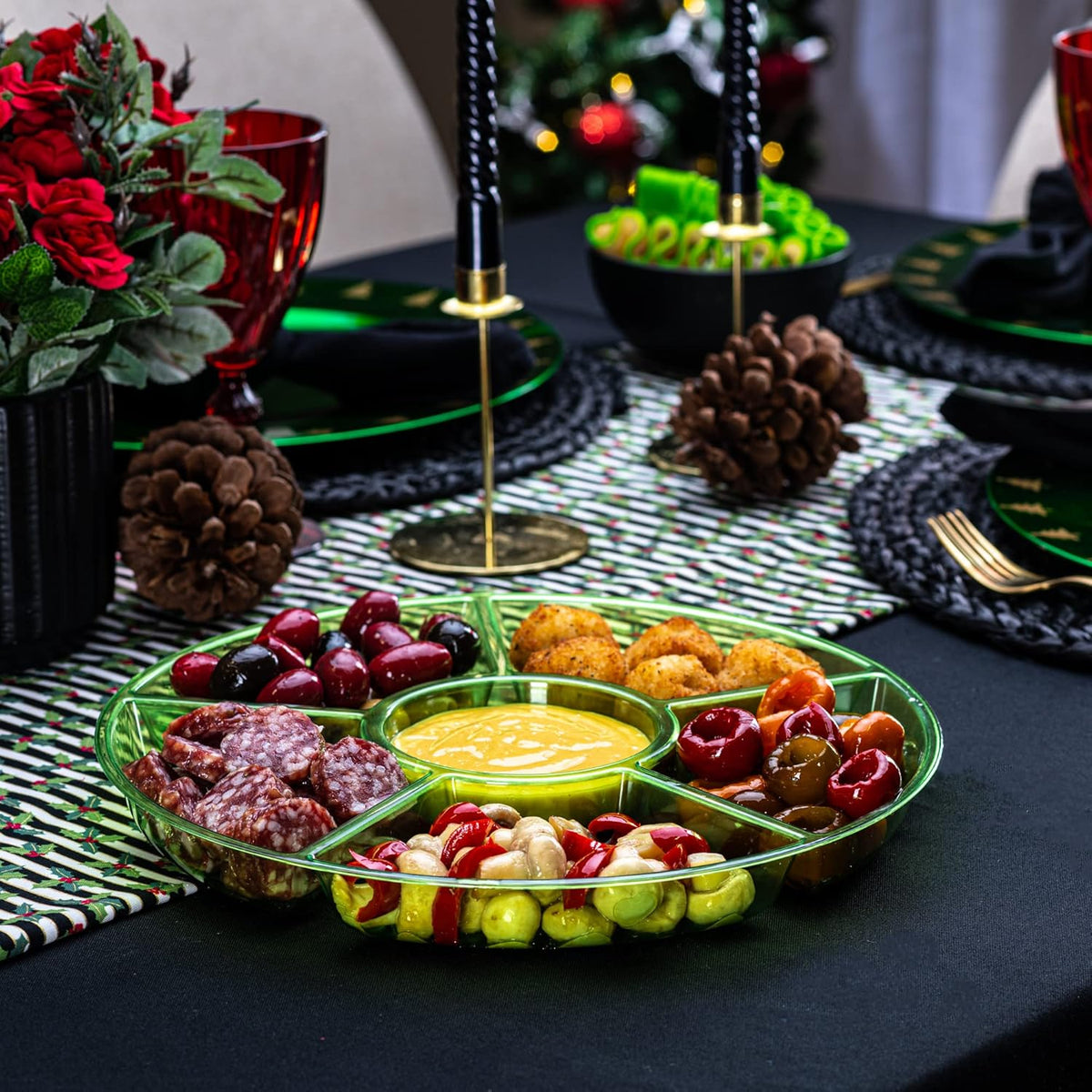 Plasticpro 6 Sectional Round Plastic Serving Tray/Platter (8, Green)