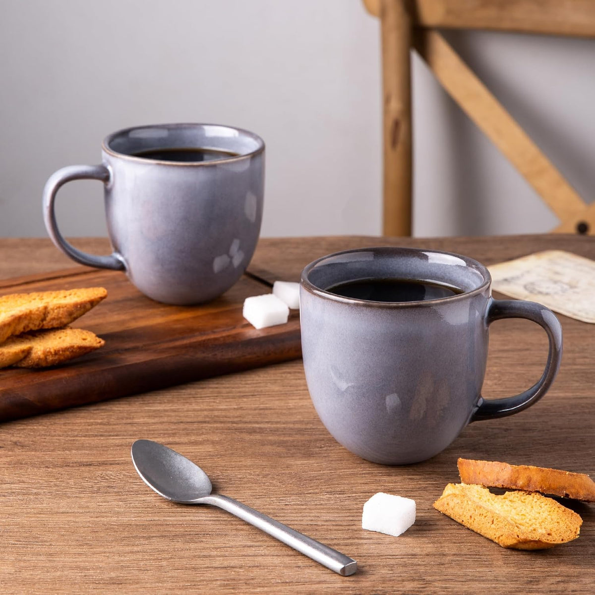 AmorArc 12oz Coffee Mugs, Ceramic Coffee Mugs set of 6 for Man, Woman, Dad, Mom, Modern Coffee Mugs with handle for Latte/Cappuccino/Milk/Cocoa. Dishwasher&Microwave Safe, Gray-Reactive Glaze