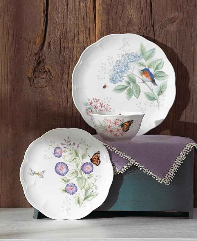Lenox Dinnerware Set, Butterfly Meadow Flutter 12-Piece Set, Service For 4, Elegant White Porcelain, Dishwasher Safe, Chip Resistant, Plates And Bowls Sets, Home and Kitchen (Assorted, 12 Pieces)