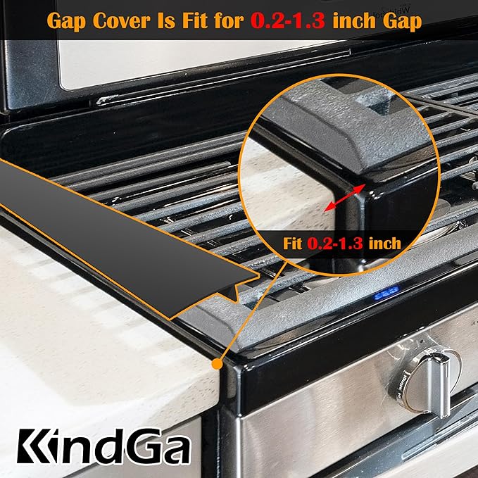 Silicone Stove Counter Gap Cover 21" by Kindga, Easy Clean Gap Filler Sealing Spills Between Kitchen Counter, Appliances,Stovetop, Oven, Washing Machine, Washer, Dryer Set of 2 (Black)
