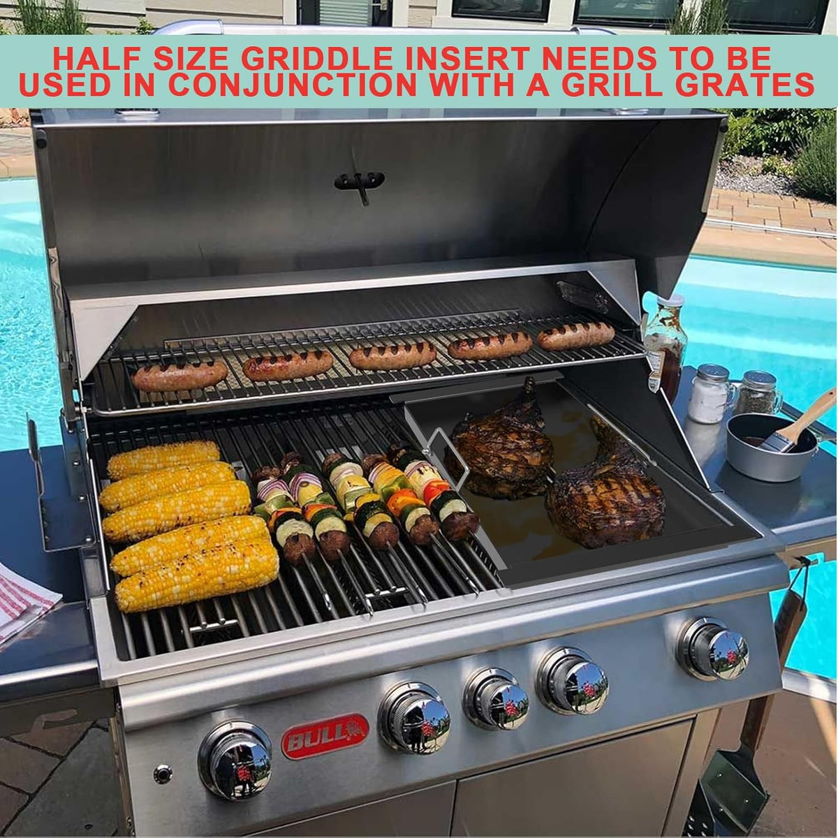 16517 Half Size Griddle Insert for Bull Grill 4 Burner Angus 41628 47628 41629, Griddle Plate for Outlaw 30" 26039 26038, for Bull Premium 18248 18249, Lion L75000 Grill Parts, Non-stick Carbon Steel