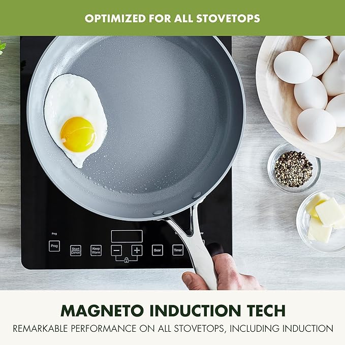 GreenPan Valencia Pro Hard Anodized Healthy Ceramic Nonstick 10" and 12" Frying Pan Skillet Set, PFAS-Free, Induction, Dishwasher Safe, Oven Safe, Gray