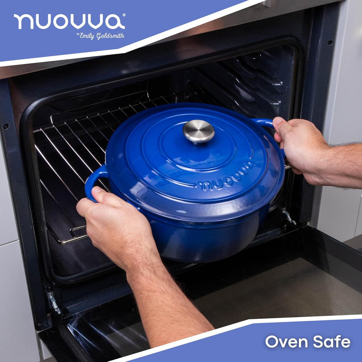 Cast Iron Dutch Oven with Lid – Non-Stick Ovenproof Enamelled Casserole Pot – Sturdy Dutch Oven Cookware – Dark Blue, 7.3-Quart, 30cm – by Nuovva
