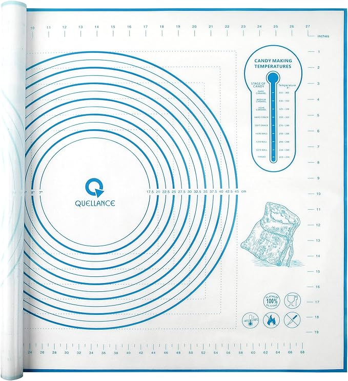 Silicone Baking Mat with Measurements, Pastry Mat for Rolling Dough, Fondant Mat Sheet for Pizza and Cookies, Pie Crust, Oven Liner, Counter Mat, 24''(W)32''(L) Blue