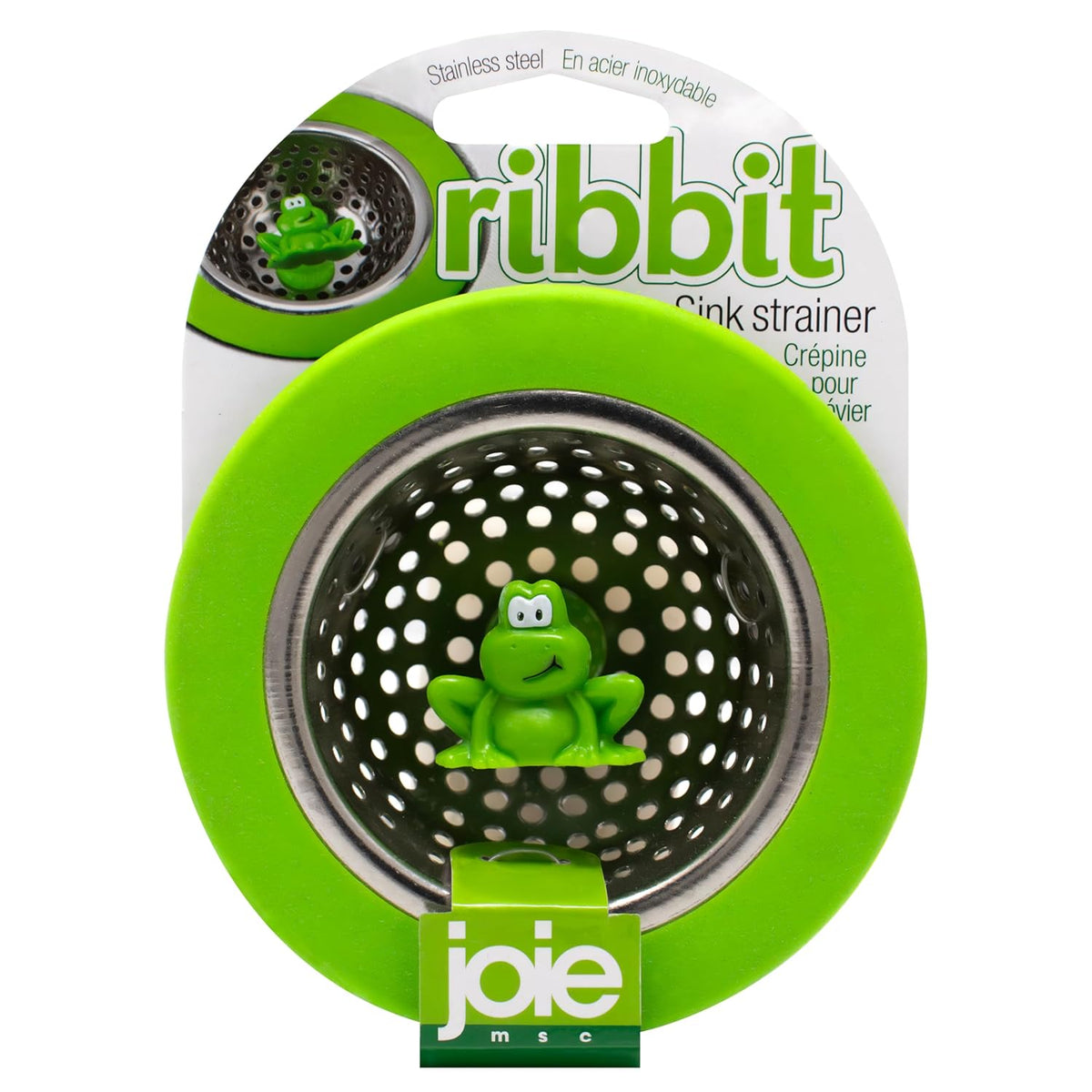 Joie Ribbit Kitchen Sink Strainer Basket, Fits All Standard Sinks, Stainless Steel, Cute Garbage Disposal Drain Cover, 4.5-Inch, Green Frog