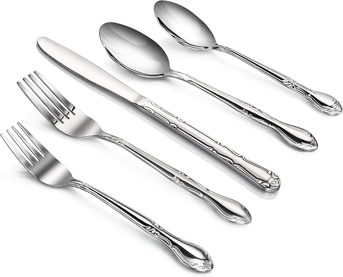 New Star Foodservice 58857 Rose Pattern, 18/0 Stainless Steel, (60 Piece Flatware Set)