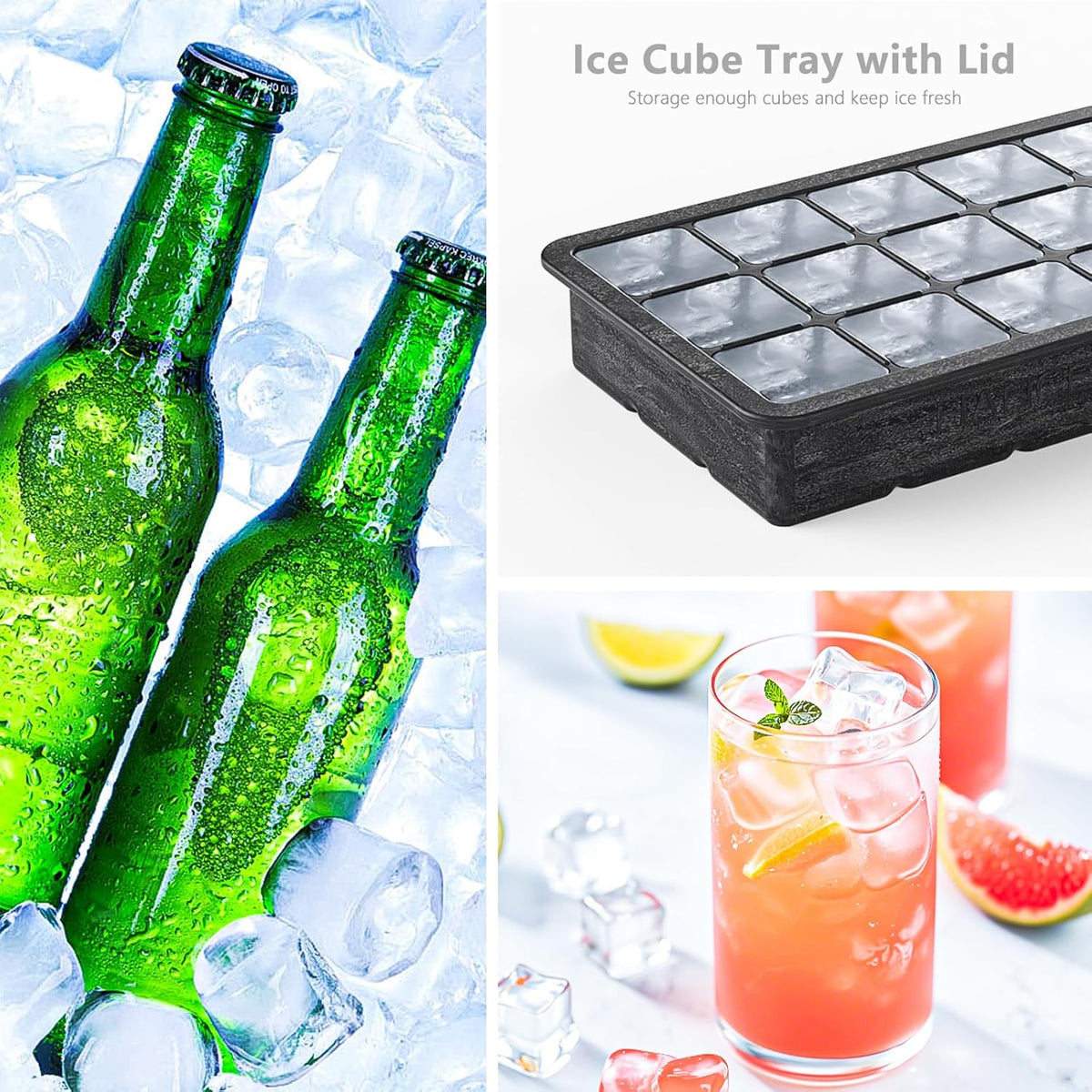 Silicone Ice Cube Tray 2 Pack, HANCELANT Ice Cube Mold, Ice Trays for Freezer with Lid for Whiskey, Baby Food, BPA Free, Easy Release