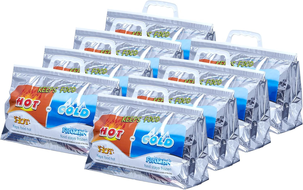 Superio Hot and Cold Insulated Bags for Food Delivery, Grocery Shopping Bags, Food Storage for Hot and Frozen Food for Travel, Disposable Cooler Bag, Reinforced Thermal Lunch Bag (8, 13"x5.5"x8.5")