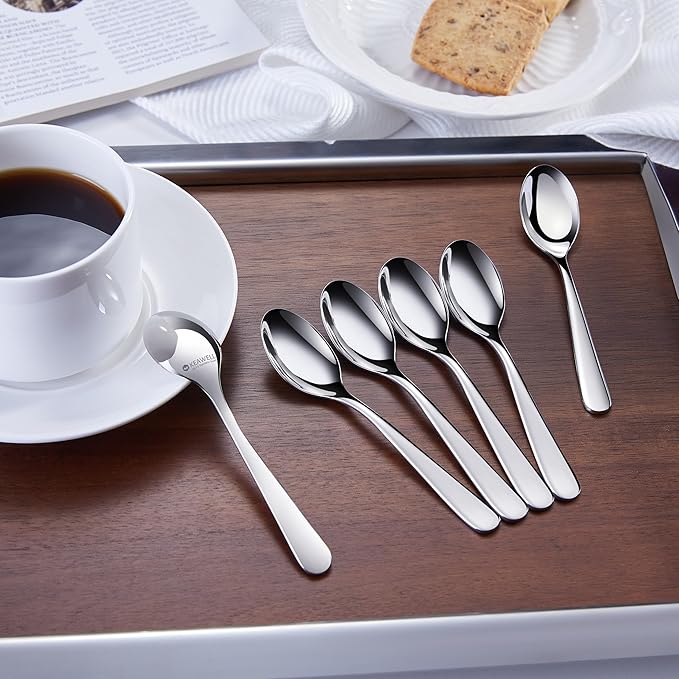 KEAWELL Premium Louise Demitasse Espresso Spoons, 18/10 Stainless Steel, 4.4-Inch Small Size, Dishwasher Safe (4.4 inches, 12)