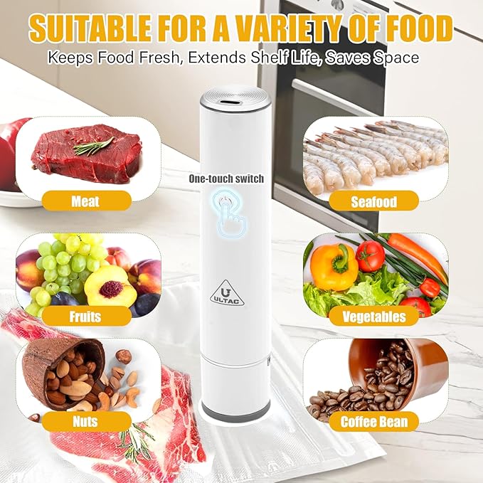 Vacuum Sealer,Food Saver Vacuum Sealer Machine,Compact Handheld Vacuum Sealers for Freshness Preservation Food Storage and Sous Vide + 30 Reusable Vacuum Seal Bags