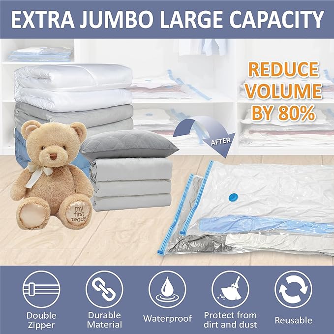 4 Pack XXL Jumbo Vacuum Storage Bags, Extra Large Vacuum Seal Bags for Comforters, Bedding, Blanket Storage, Giant Space Saver Bags for Huge Stuffed Toy(47.2x35 in)