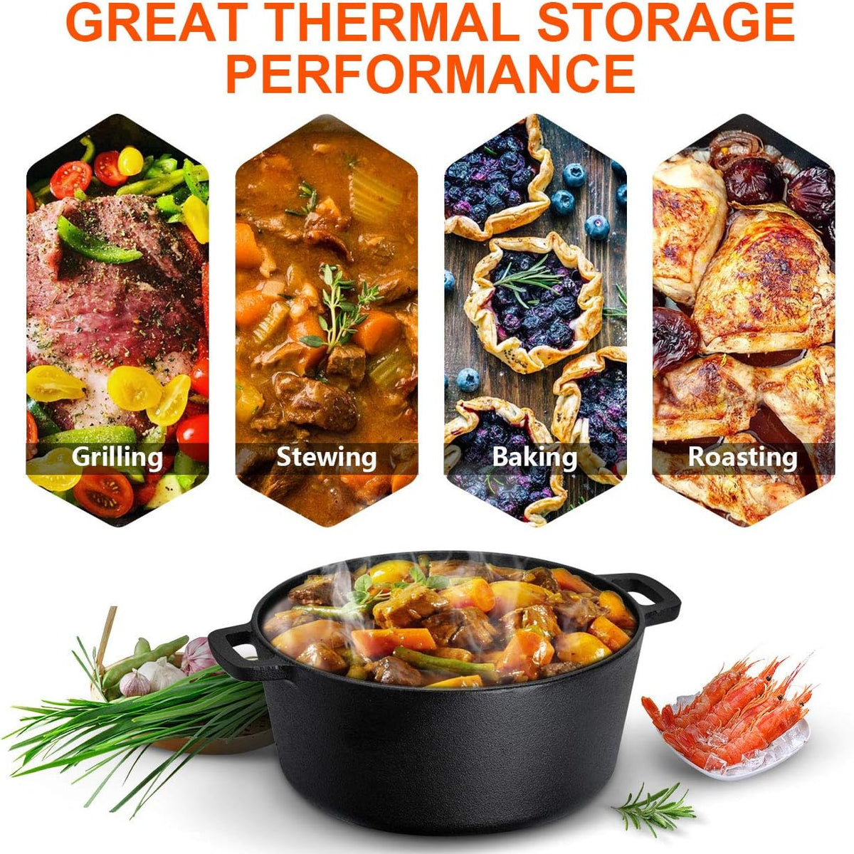 Overmont 2 in 1 Pre Seasoned Dutch Oven with Skillet Lid for Induction, Electric, Grill, Stovetop, BBQ, Camping (5 Quart)