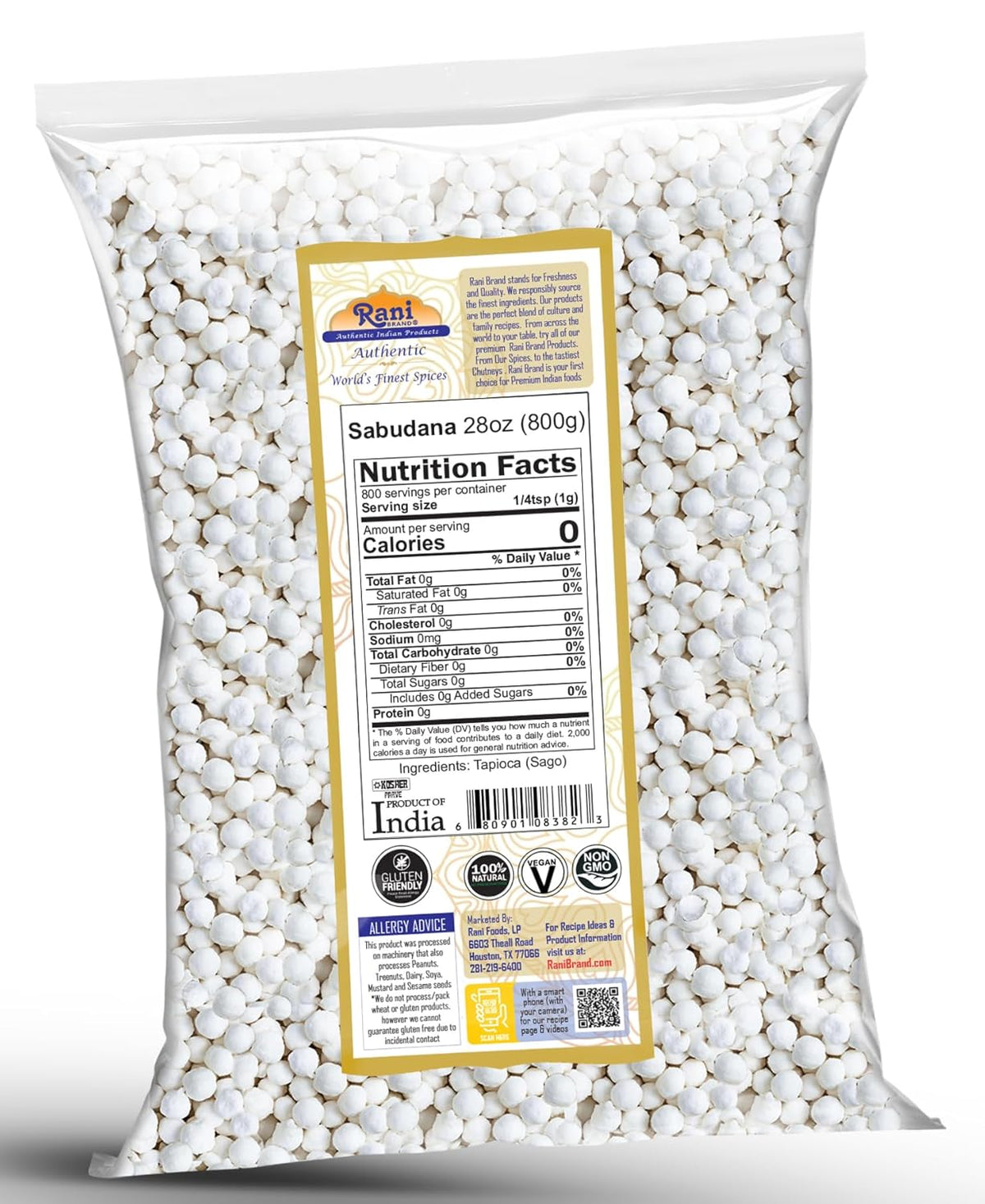 Rani Sabudana (Tapioca/Sago) Pearls 28oz (800g) ~ All Natural | Vegan | No Colors | NON-GMO | Indian Origin