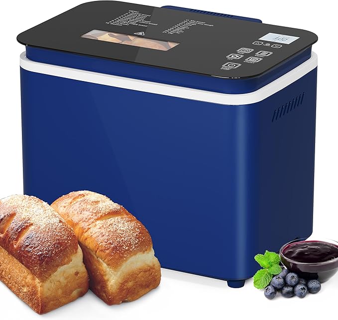 21-in-1 Programmable Bread Machine, 2.2LB Break Maker with Nonstick Pan & Digital Touch Panel, 3 Loaf Sizes 3 Crust Color, Keep Warm & 15H Timer, Bread Making Kit & Breakfast Maker, Blue