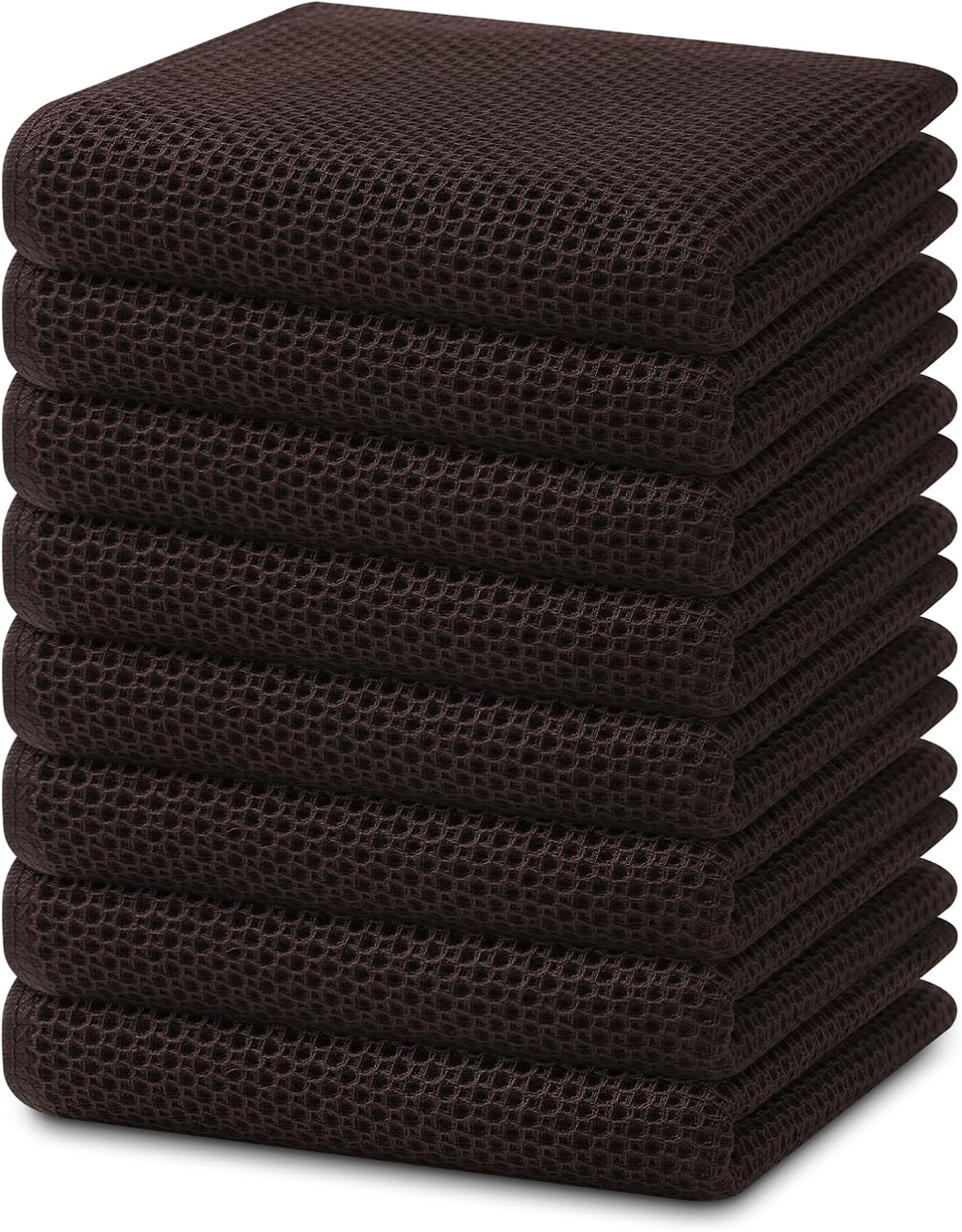 Homaxy 100% Cotton Waffle Weave Kitchen Dish Towels, Ultra Soft Absorbent Quick Drying Cleaning Towel, 13 x 28 Inches, 8-Pack, Dark Brown