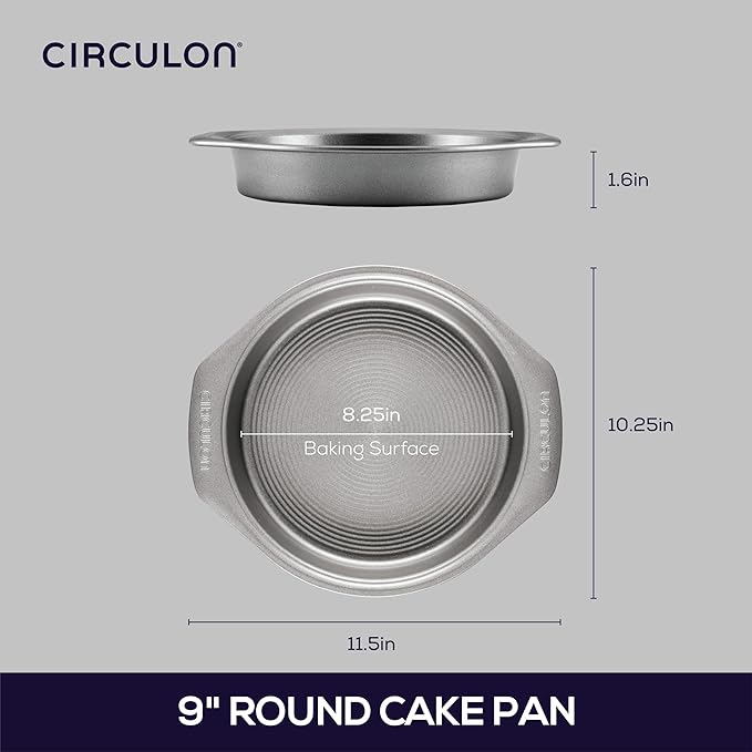 Circulon Nonstick Bakeware Round Baking Pan / Cake Pan, 9 Inch, Gray