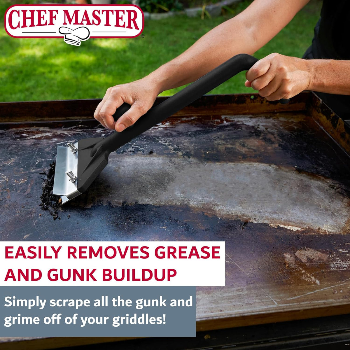 Chef Master Griddle & Flat Iron Grill Scraper, Commercial Blackstone Griddle Scraper, Flat Top Grill, Blackstone Accessories, Removes Grease, Food Debris for Diners, Restaurant & Food Truck - 90254