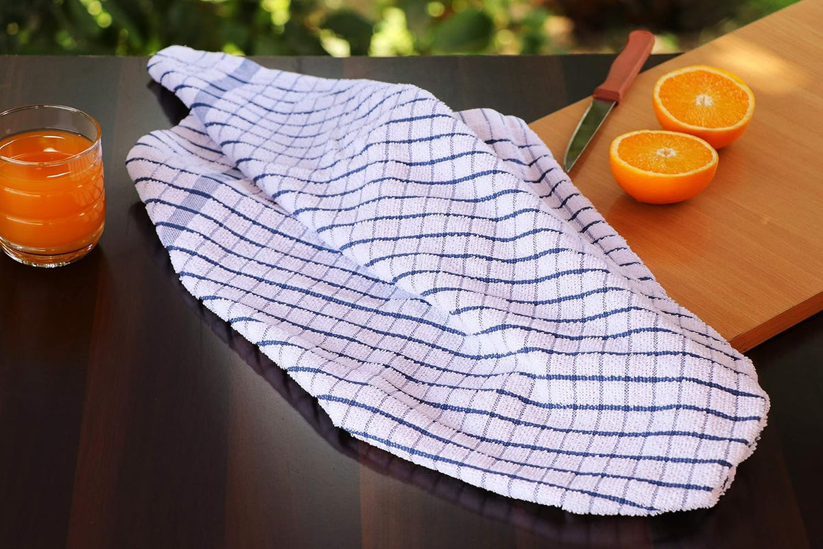 AMOUR INFINI Terry Dish Towels Pack of 4 Highly Absorbent Quick Dry Super Soft 20x28 Inch Kitchen Towel with Hanging Loop for Cleaning & Drying Dishes (Blue)
