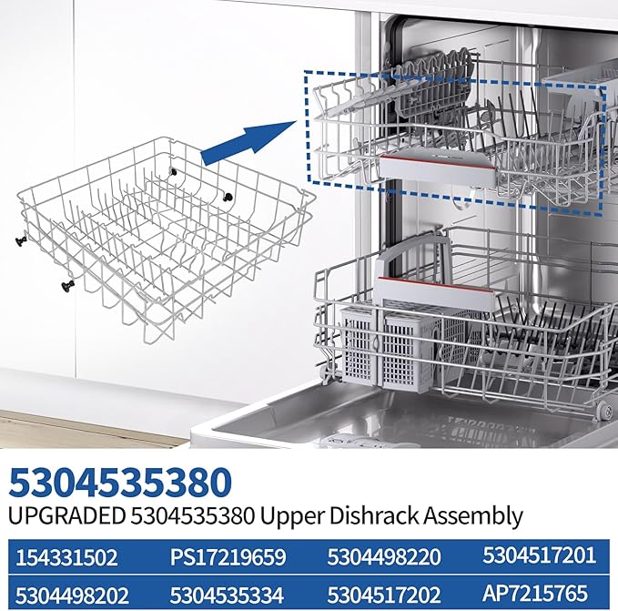 5304535380 Dishwasher Upper Dishrack Replacement, Compatible With Kenmore Crosley Frigidaire Upper Dishrack Assembly, Part Numbers 154331502 5304498202 5304498220 5304517202 5304517201 AP7215765